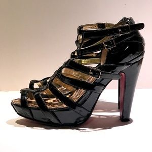 Blk Patent Leather Cage Heels w/RED bottom SZ 11